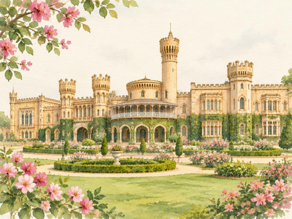 Watercolour destination illustration of Bengaluru Palace